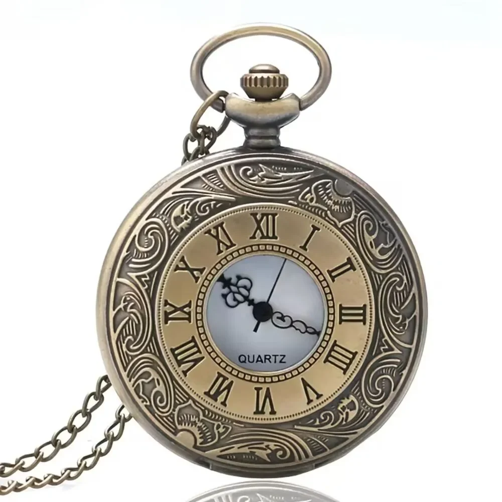 Vtg Style Gold Quartz Pocket Watch Necklace Open Face Roman Numerl Retro Pendant